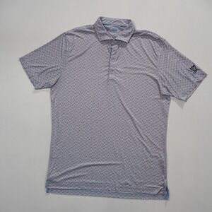 Johnnie O Forbes Polo Shirt Mens Medium Blue Geometric Print Short Sleeve Golf